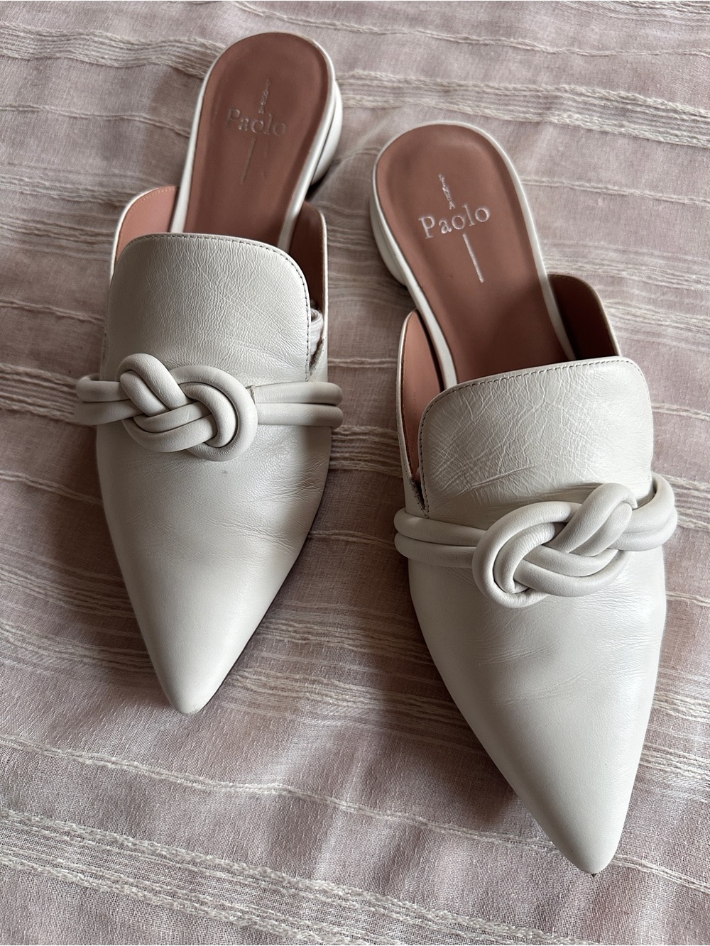 Linea Paolo Azelia White Leather Knotted Flat Mules | 10